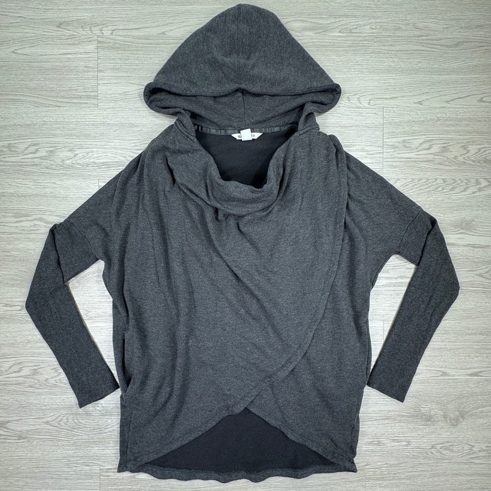 Athleta‎ Purana Wrap Hoodie Women M Gray Draped Cowl Neck Modal Blend
